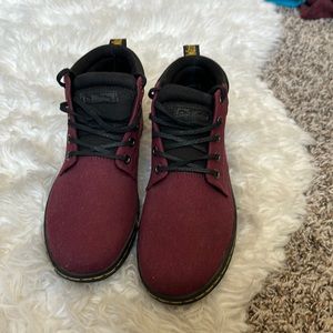 Doc martens maroon, canvas low top boots, size 8
